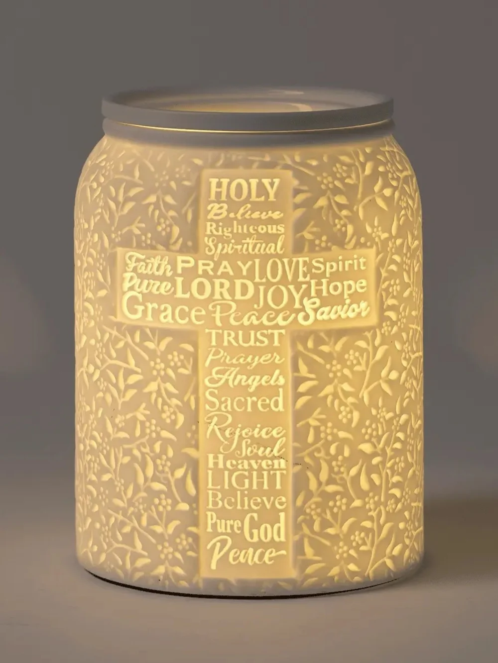 Scentsy Cream Porcelain Luminary Jar,  In Him We Trust Warmer w4 Autumn Bars